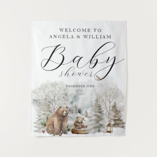 Winterlicher Wald, rustikale Babyparty-Willkommens Wandteppich