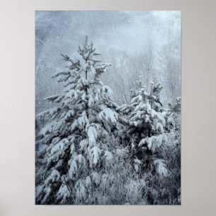 Winterlicher Wald Vintage-Waldlandschaft Schneebed Poster