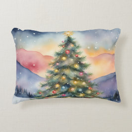 Winterlicher Weihnachtsbaum Schnee Sonnenuntergang Dekokissen