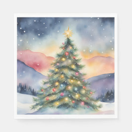 Winterlicher Weihnachtsbaum Schnee Sonnenuntergang Serviette