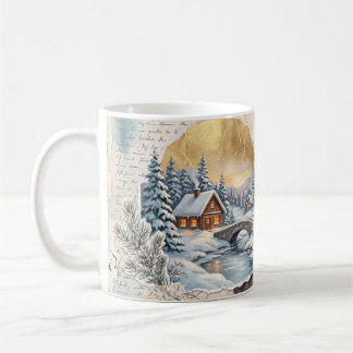 Winterliches alpenländisches Dorf Vintage-Botanik- Kaffeetasse