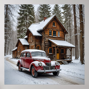 Winterliches Antiquitäten-Autoposter Poster