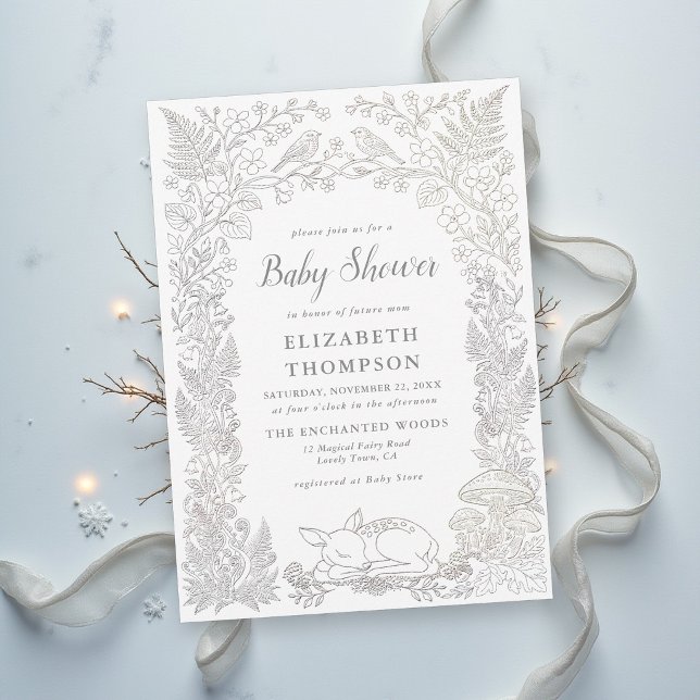 Winterliches Babyshower-Märchenbuch im Waldthema Einladung (winter baby shower invitation woodland deer animals enchanted forest fairytale storybook magic)