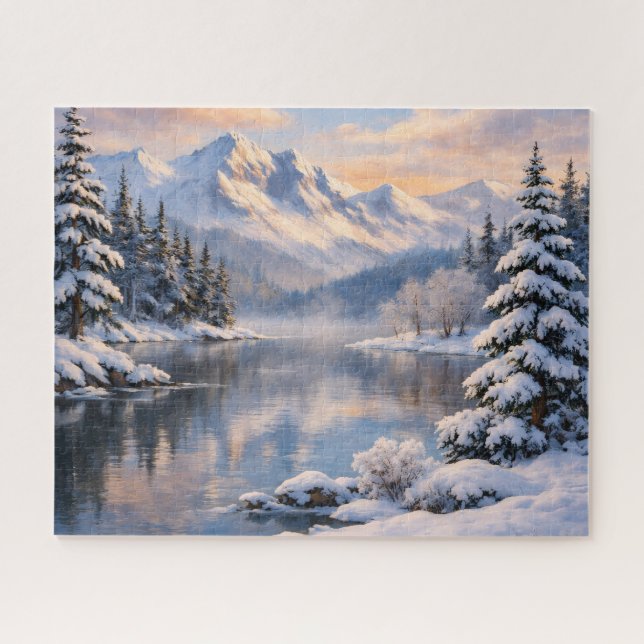 Winterliches Bergsee-Reflektionspuzzle Puzzle (Horizontal)