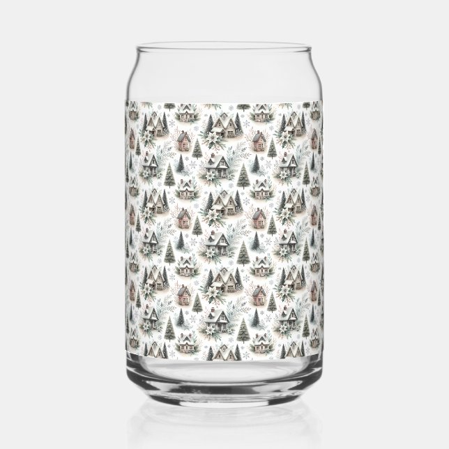 Winterliches Cottage-Schneefallmuster Dosenglas (Vorderseite)