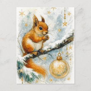 Winterliches Eichhörnchen Goldenes Ornament Weihna Feiertagspostkarte