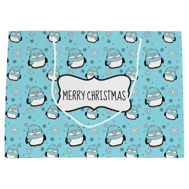 Winterliches Geschenktüte mit Pinguin (Groß) (Vorderseite)
