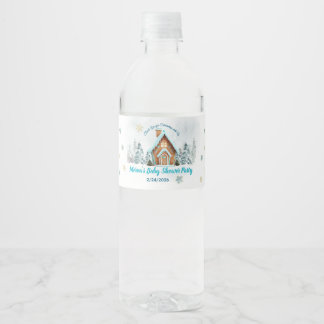 Winterliches Gingerbread-Haus Blaues Baby-Einladun Wasserflaschenetikett