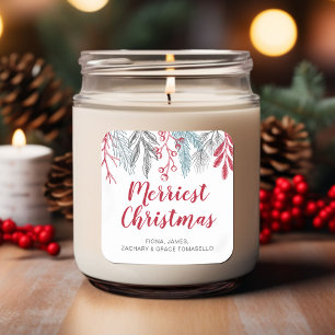 Winterliches Grün Rot Schrift Merriest Weihnachten Quadratischer Aufkleber