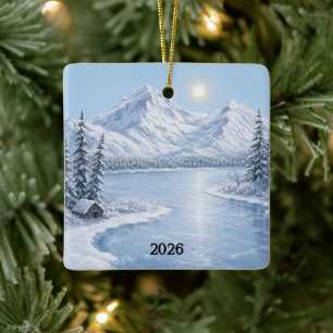 Winterliches Keramik-Ornament im Quadrat mit Eis-E Keramikornament