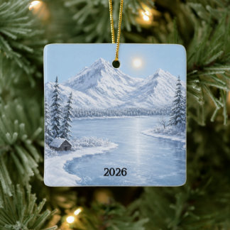Winterliches Keramik-Ornament im Quadrat mit Eis-E Keramikornament