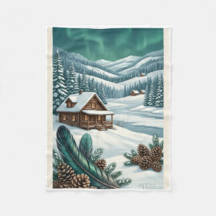Winterliches Landhaus unter dem Nordlicht der Auro Fleecedecke