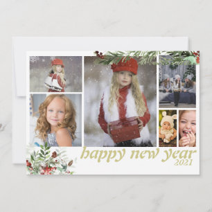 Winterliches Laubwerk Frohes Neues Jahr Familie 6  Feiertagskarte