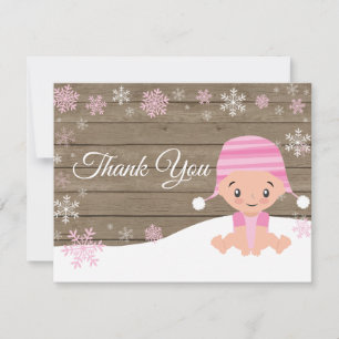 Winterliches rustikales Schneeflocken-Rosa-Dankesc Dankeskarte