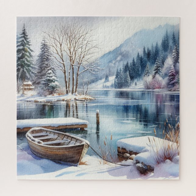 Winterliches Seenszene-Puzzle Puzzle (Vertikal)