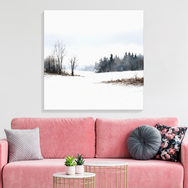Winterliches Wasserfarbenbild auf Leinwand mit neb (Insitu (Wohnzimmer))