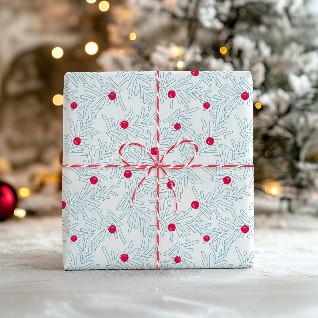 Winterliches Zweigmuster | Minimaler Kiefernzweig  Geschenkpapier (Von Creator hochgeladen)