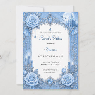 Winterlicht Blaue Prinzessin Sweet 16 Einladung