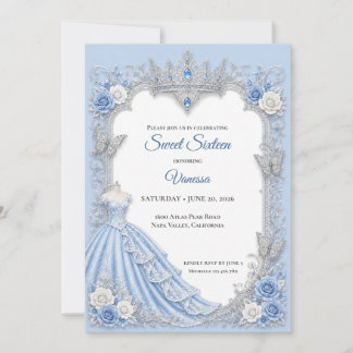 Winterlicht Blaue Prinzessin Sweet 16 Einladung