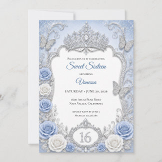 Winterlicht Blaue Prinzessin Sweet 16 Einladung
