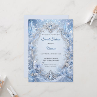 Winterlicht Blaue Prinzessin Sweet 16 Einladung
