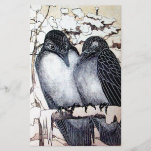 WINTERLIEBE VÖGEL IM SCHNEE Schwarz-Weiß Zeichnend Briefpapier