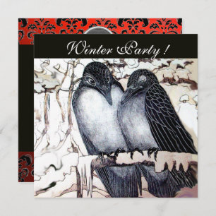 WINTERLIEBE VÖGEL SCHWARZ-WEISSES ROTES DAMASK-MON EINLADUNG