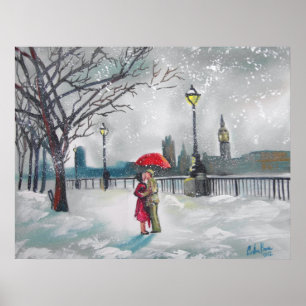 Winterliebhaber Schnee London Thames Big Ben Gemäl Poster
