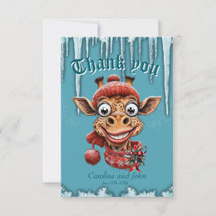 Wintermagie mit niedlicher Cartoon-Giraffe. Dankeskarte