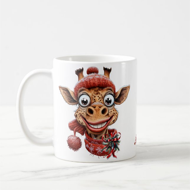 Wintermagie mit niedlicher Cartoon-Giraffe Kaffeetasse (Links)
