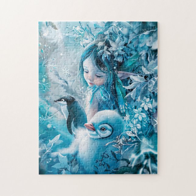 Wintermärchen mit Penguin Companion Puzzle (Vertikal)