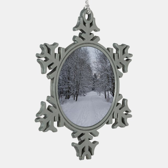 Wintermärchenland Schneeflocken Zinn-Ornament (Links)