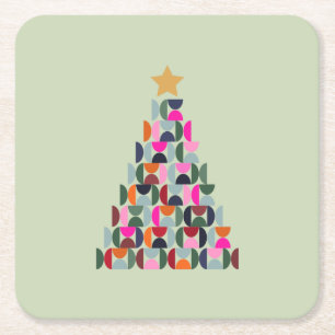 Wintermarkt 06 Weihnachtsbaum Bunte Grün Rechteckiger Pappuntersetzer