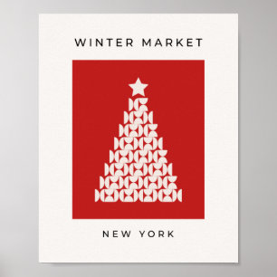Wintermarkt 08 Vintage roter Weihnachtsbaum Poster