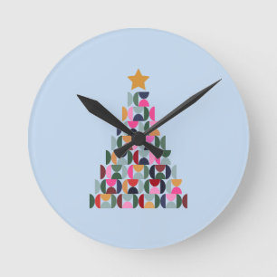 Wintermarkt 10 farbenfroher Weihnachtsbaum Runde Wanduhr