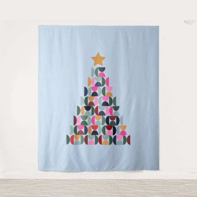 Wintermarkt 10 farbenfroher Weihnachtsbaum Wandteppich (Vorderseite)