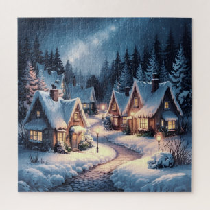 Wintermärsche: Ein schneesicheres Dorf bei Nacht Puzzle