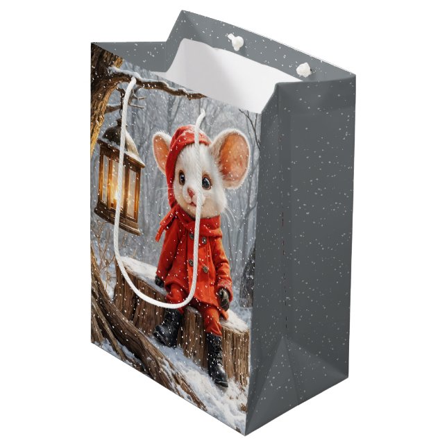Wintermäuse mit Waldrinnen Mittlere Geschenktüte (Vorderseite Schrägansicht)