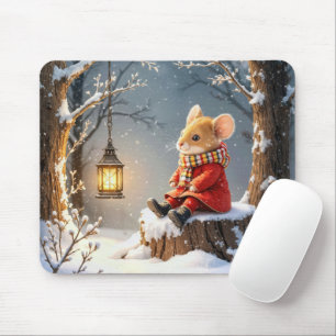 Wintermäuse und Lattern in Schneeflocken Mousepad