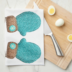 Wintermitten niedliche Schneeflocke aquamarin blau Geschirrtuch