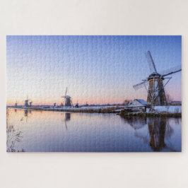Wintermorgen mit Windmühlen in den Niederlanden Puzzle