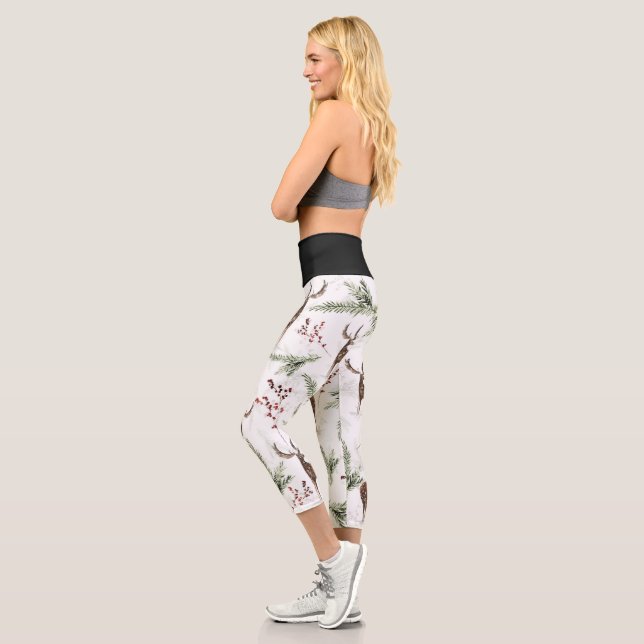 Wintermuster Hirsch- und Brunnenfutter Capri Leggings (Links)