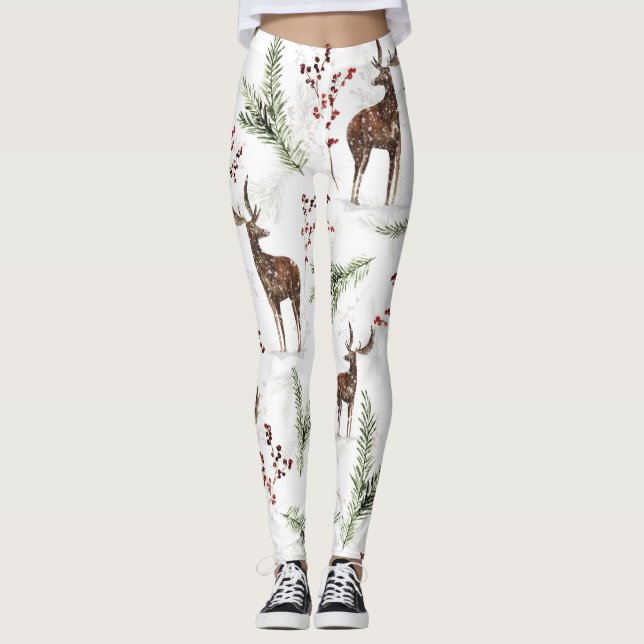 Wintermuster Hirsch- und Brunnenfutter Leggings (Vorderseite)