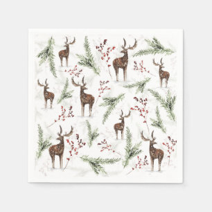 Wintermuster Hirsch- und Brunnenfutter Serviette