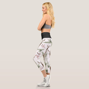 Wintermuster Hirsche und Tannennadeln Capri Leggings