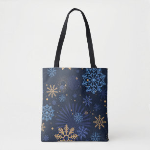 Winternacht: Blaues Schneeflockenmuster.