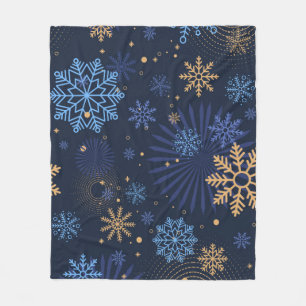 Winternacht: Blaues Schneeflockenmuster. Fleecedecke