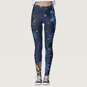 Winternacht: Blaues Schneeflockenmuster. Leggings
