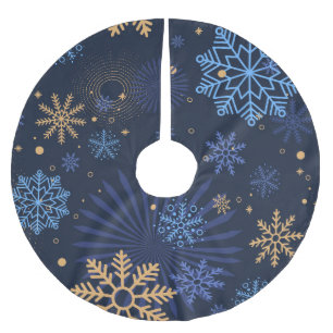 Winternacht: Blaues Schneeflockenmuster. Polyester Weihnachtsbaumdecke