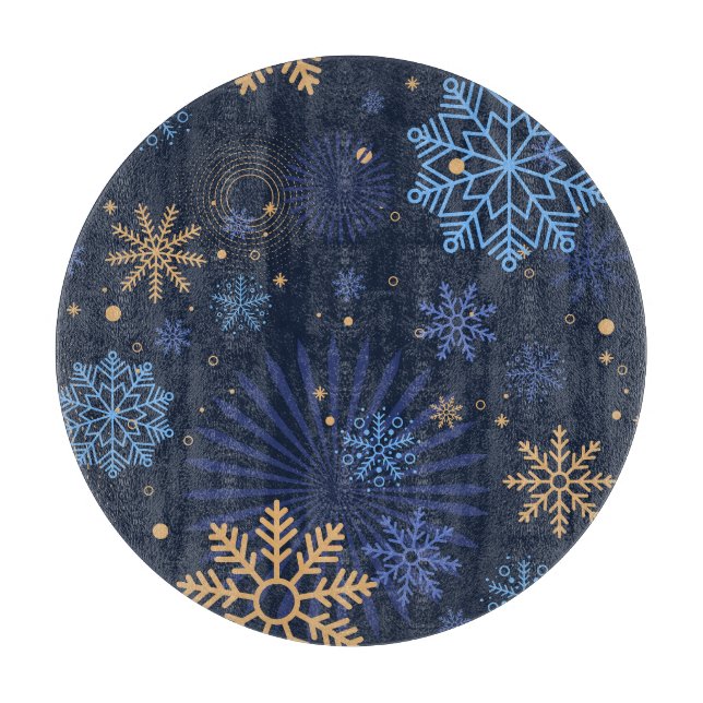 Winternacht: Blaues Schneeflockenmuster. Schneidebrett (Vorderseite)